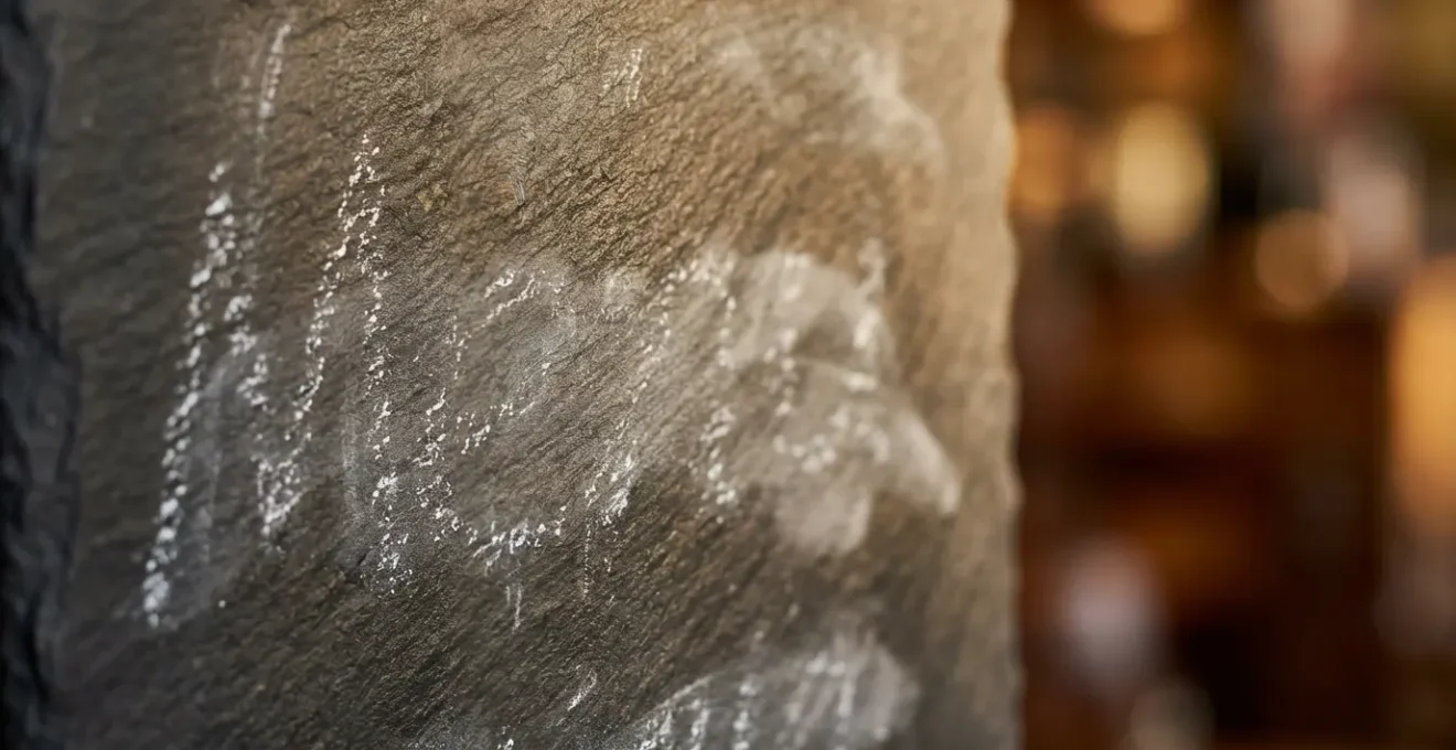 Gros plan sur une ardoise avec menu du jour écrit à la craie dans une tasca