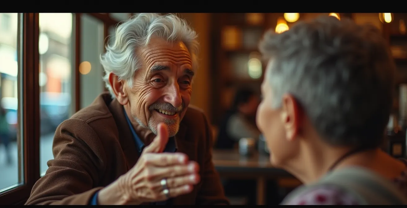 Portrait rapproché d'une personne âgée portugaise souriante faisant un léger hochement de tête