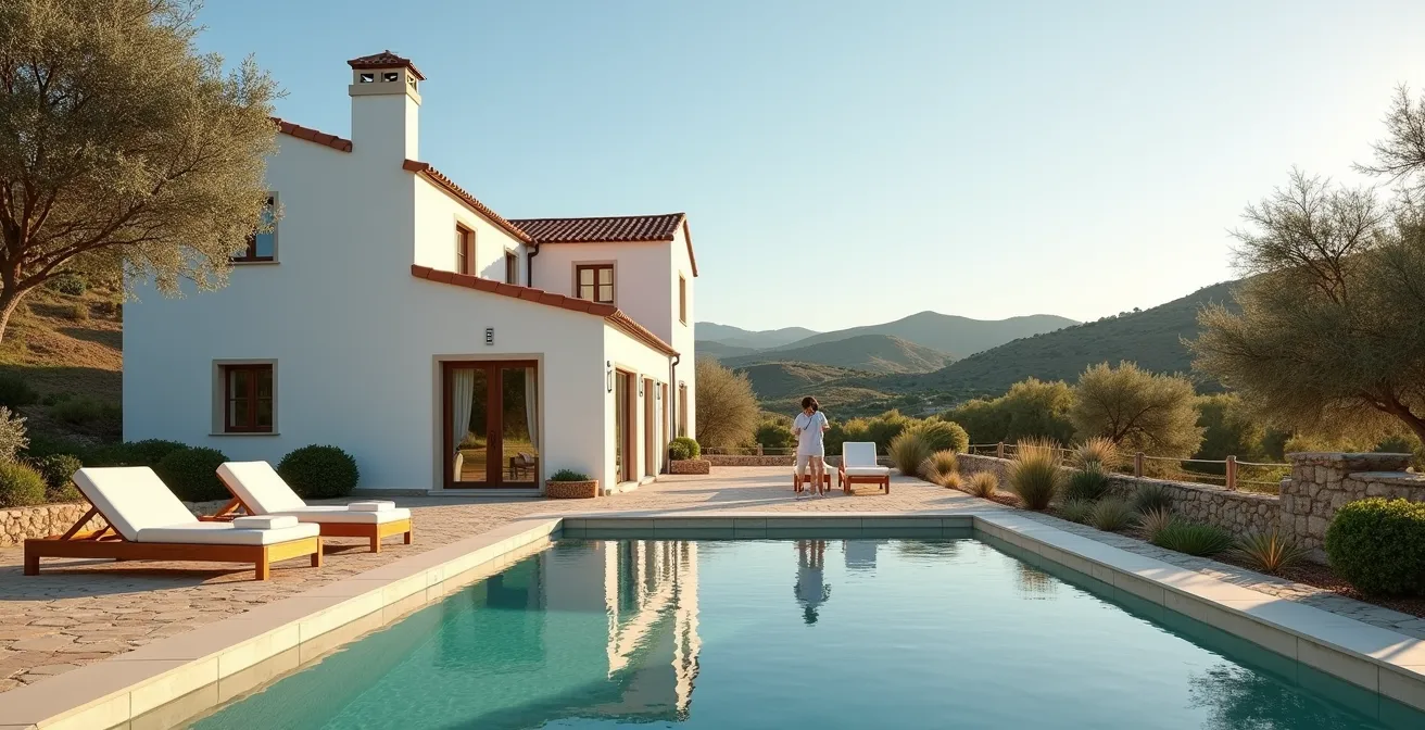 Villa traditionnelle portugaise avec piscine dans l'arrière-pays verdoyant de l'Algarve