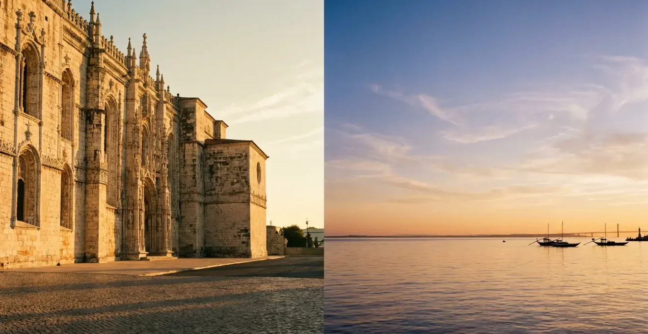 Vue contemplative du monastère des Hiéronymites et du Tage au coucher du soleil