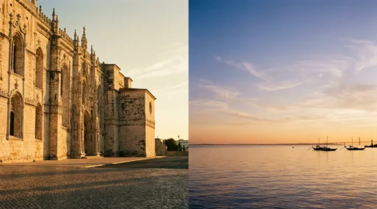 Vue contemplative du monastère des Hiéronymites et du Tage au coucher du soleil