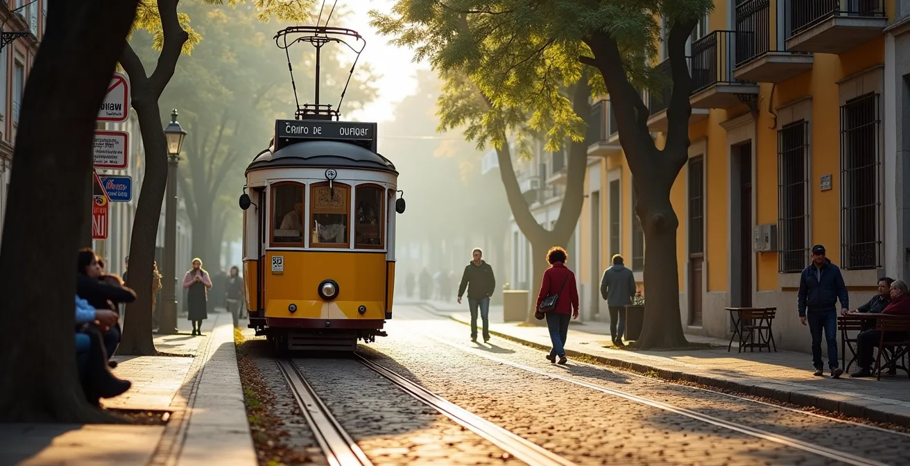 Terminus du tram 28 à Campo de Ourique avec peu de touristes attendant