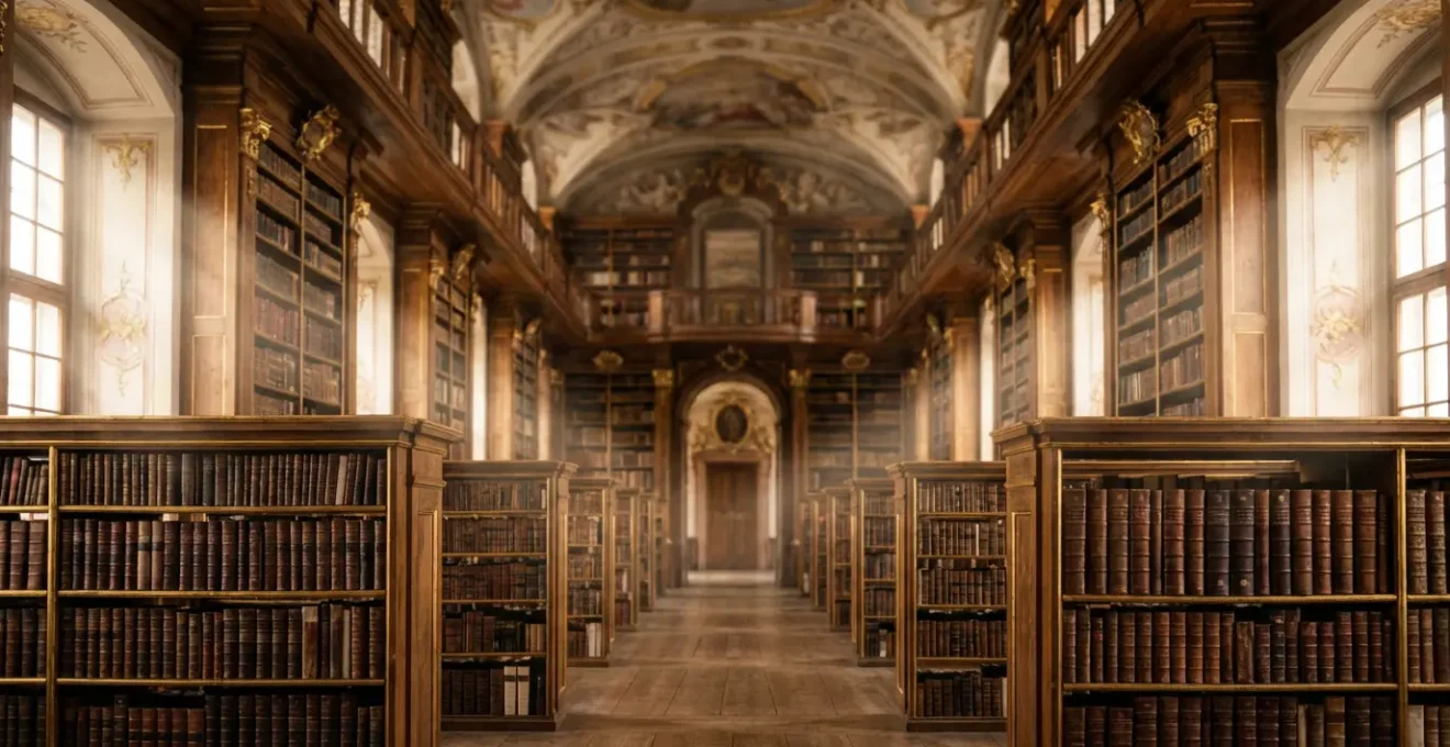 Vue intérieure majestueuse de la bibliothèque historique de l'Université de Coimbra avec ses étagères dorées baroques et ses livres anciens
