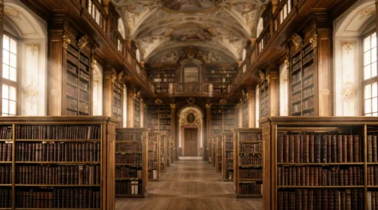 Vue intérieure majestueuse de la bibliothèque historique de l'Université de Coimbra avec ses étagères dorées baroques et ses livres anciens